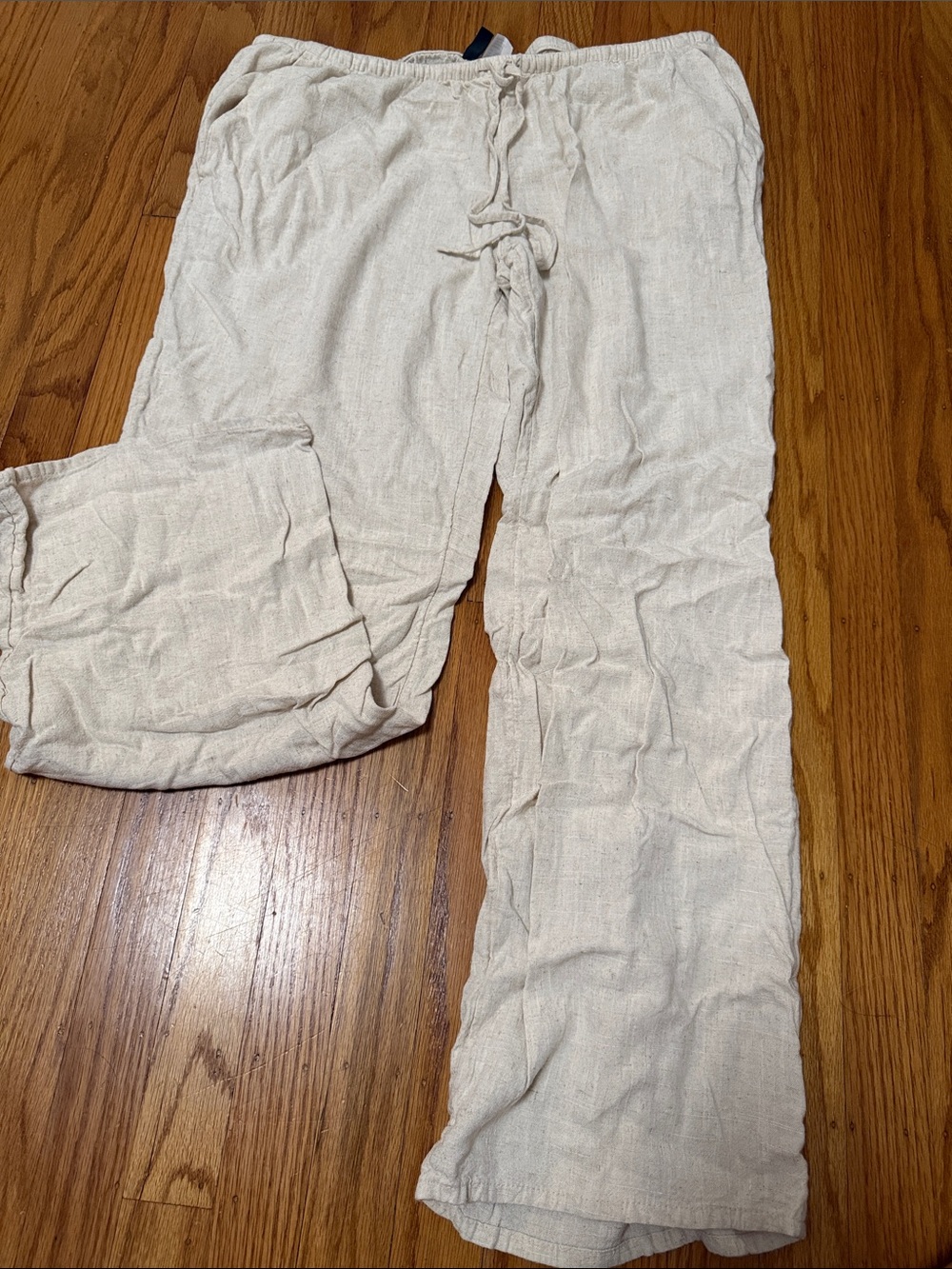 Linen-Blend Light Beige Drawstring Joggers